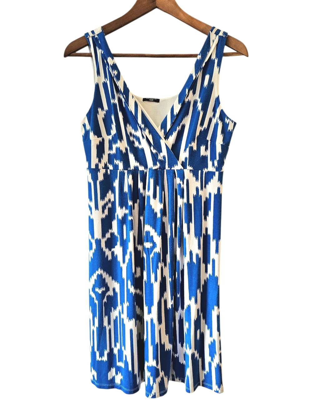 Ann Taylor Blue & White Printed V-Neck Midi Dress